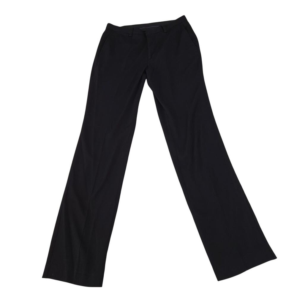 Men’s Black Tailored Slim‑Leg Flat‑Front Trousers Structured Waistband 32x34